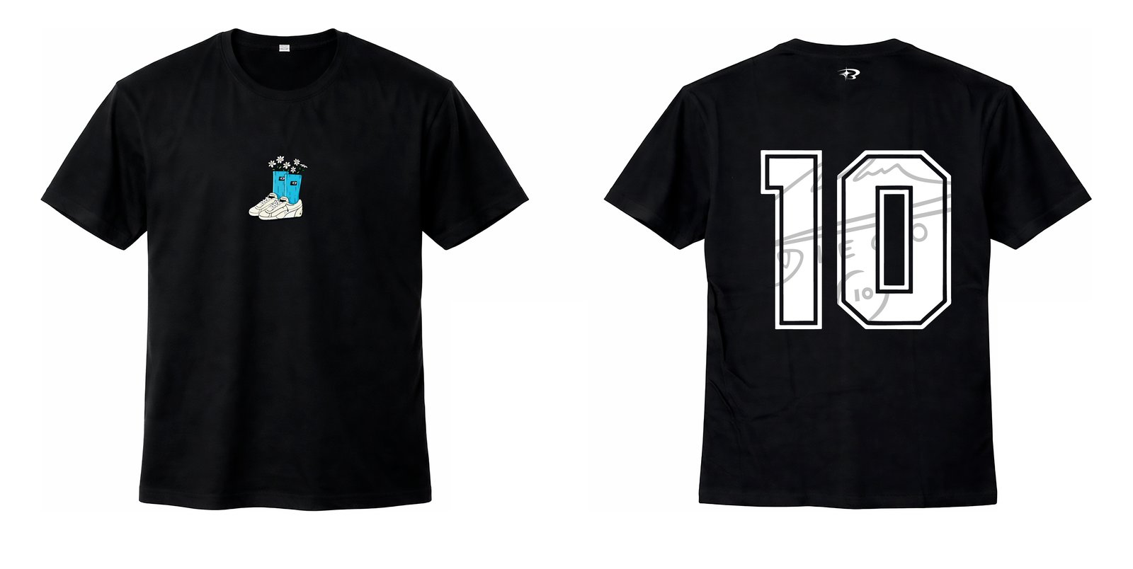 Remera negra personalizada con estampa frontal pequeña y número grande en la espalda